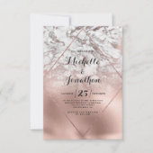 幾何学的な白とローズゴールドのグラデーション大理石のウェディング 招待状 (正面)