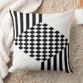 幾何学的な白と黒のストライプダイヤモンド市松模様にの クッション (ブランケット)