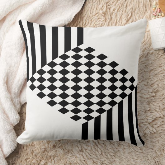 幾何学的な白と黒のストライプダイヤモンド市松模様にの クッション (ブランケット)