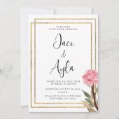 幾何学的な白金ゴールドピンクのミント結婚フラワー 招待状 (正面)