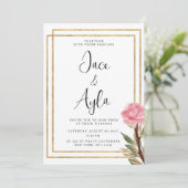 幾何学的な白金ゴールドピンクのミント結婚フラワー 招待状 (スタンド正面)