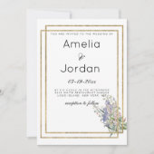 幾何学的な白金ゴールドラベンダーピンク結婚フローラ 招待状 (正面)