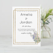 幾何学的な白金ゴールドラベンダーピンク結婚フローラ 招待状 (スタンド正面)