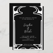 幾何学的な白黒のアールデコ結婚 招待状 (正面/裏面)