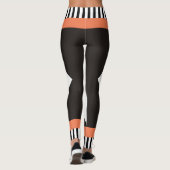 幾何学的な白黒のストライプサンゴモダン レギンス (裏面)