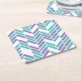 幾何学的な白、ティール（緑がかった色）および紫色のコースターのデザイン スクエアペーパーコースター (アングル)