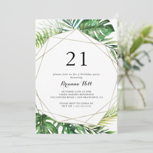 幾何学的な目的地トロピカル21歳の誕生日パーティー 招待状 (スタンド正面)