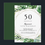 幾何学的な目的地トロピカル50th誕生日パーティー 招待状<br><div class="desc">この幾何学的な目的地のトロピカル50th誕生日パーティーの招待は、誕生日パーティーにモダン最適である。デザインは手色彩の鮮やか水色の緑の手のひらとバナナの葉金ゴールドの幾何学的なフレームを飾り、美しいブケートに巧みに配置された。</div>