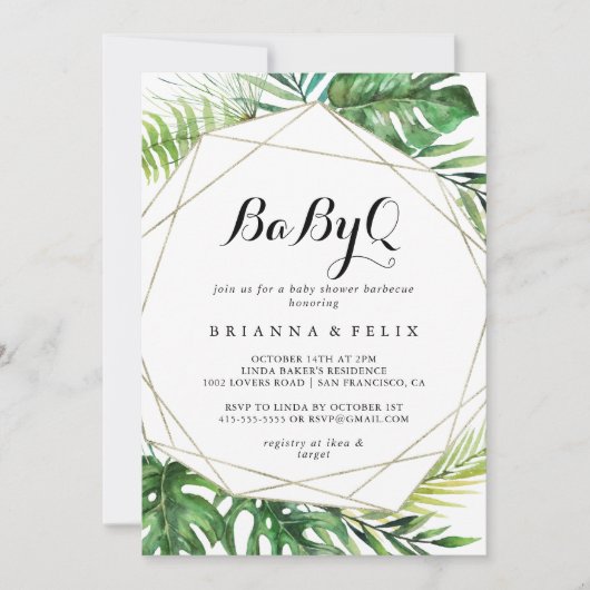 幾何学的な目的地BabyQベビーシャワーバーベキュー 招待状 (正面)