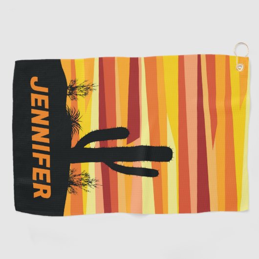 幾何学的な砂漠の夕日 ゴルフタオル (横)