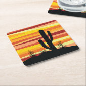 幾何学的な砂漠の夕日 スクエアペーパーコースター (アングル)