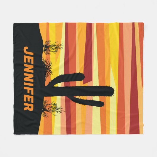 幾何学的な砂漠の夕日 フリースブランケット (正面(横))