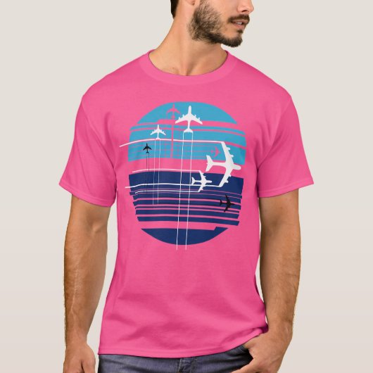 幾何学的な空の交差する飛行機 Tシャツ (正面)