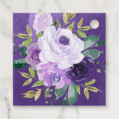 幾何学的な紫とゴールドの花のブライズシャワー フェイバータグ (裏面)