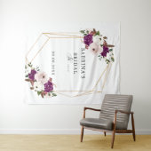 幾何学的な紫とバラ色の花のブライダルシャワー タペストリー (インサイチュ(横))