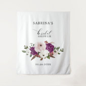 幾何学的な紫とピンクの花のブライダルシャワー タペストリー (正面)