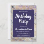 幾何学的な紫と金ゴールドの大理石の誕生日パーティー 招待状 (正面)