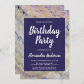 幾何学的な紫と金ゴールドの大理石の誕生日パーティー 招待状 (正面/裏面)