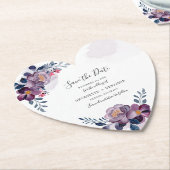幾何学的な紫のフローラ結婚式の日付を保存 ペーパーコースター (アングル)