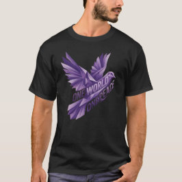 幾何学的な紫の平和の鳩 一つの世界 一つの平和 Tシャツ