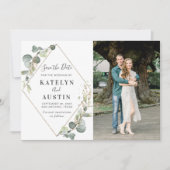 幾何学的な結婚緑の写真 セーブザデート (正面)