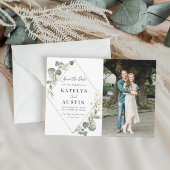 幾何学的な結婚緑の写真 セーブザデート