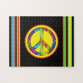 [幾何学的な絞り染め]ストライプ，平和記号（黒） ジグソーパズル