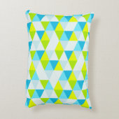 幾何学的な緑および青の三角形のモダンパターン アクセントクッション (裏面(縦))