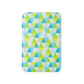 幾何学的な緑および青の三角形のモダンパターン バスマット (正面縦)