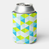 幾何学的な緑および青の三角形のモダンパターン 缶クーラー (缶裏面)