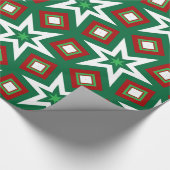 幾何学的な緑と赤のクリスマススター ラッピングペーパー (角)