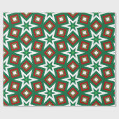 幾何学的な緑と赤のクリスマススター ラッピングペーパー (フラット)