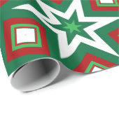 幾何学的な緑と赤のクリスマススター ラッピングペーパー (ロールコーナー)