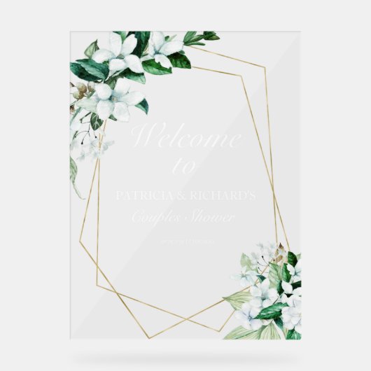 幾何学的な緑のカップルがシャワーを歓迎 アクリルサイン (正面)