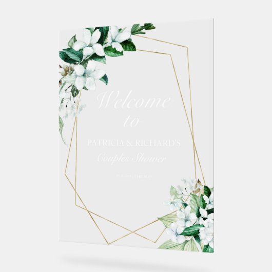 幾何学的な緑のカップルがシャワーを歓迎 アクリルサイン (傾斜)