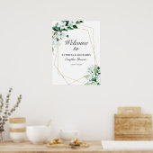 幾何学的な緑のカップルのシャワー歓迎サイン ポスター (キッチン)