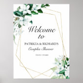 幾何学的な緑のカップルのシャワー歓迎サイン ポスター (正面)