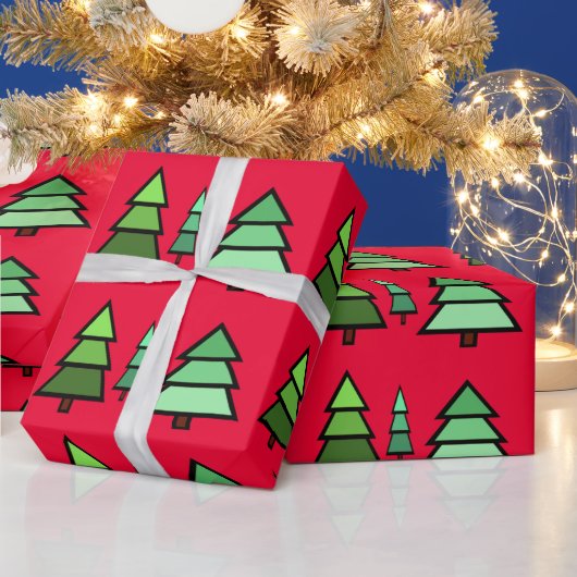 幾何学的な緑のクリスマスツリー ラッピングペーパー (クリスマス)
