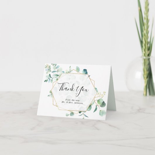 幾何学的な緑のフレームありがとう カード (正面)