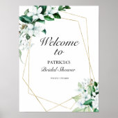 幾何学的な緑のブライダルシャワーウェルカムサイン ポスター (正面)