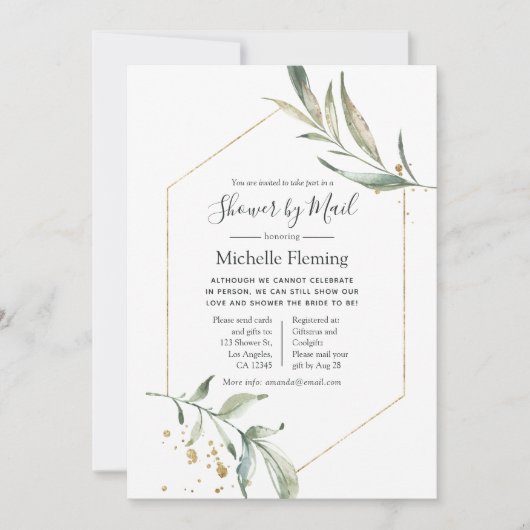 幾何学的な緑のベビーまたはブライダルシャワー（メール別） 招待状 (正面)