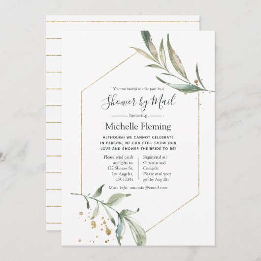 幾何学的な緑のベビーまたはブライダルシャワー（メール別） 招待状 (正面/裏面)