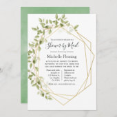 幾何学的な緑のベビーまたはブライダルシャワー（メール別） 招待状 (正面/裏面)