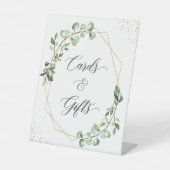 幾何学的な緑のユーカリのカードとギフト 台座サイン (正面)