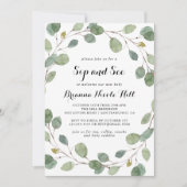 幾何学的な緑のユーカリの葉のsipと参照 招待状 (正面)