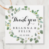 幾何学的な緑のユーカリ書結婚道 フェイバータグ (正面)