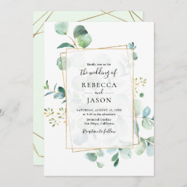 幾何学的な緑のユーカリ結婚プス 招待状
