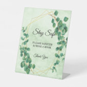 幾何学的な緑のユーカリ葉の安全性 台座サイン (正面)