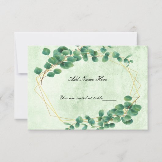 幾何学的な緑のユーカリ葉の座席表 出欠カード (正面)