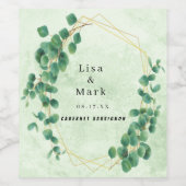 幾何学的な緑のユーカリ葉の ワインラベル (シングルラベル)